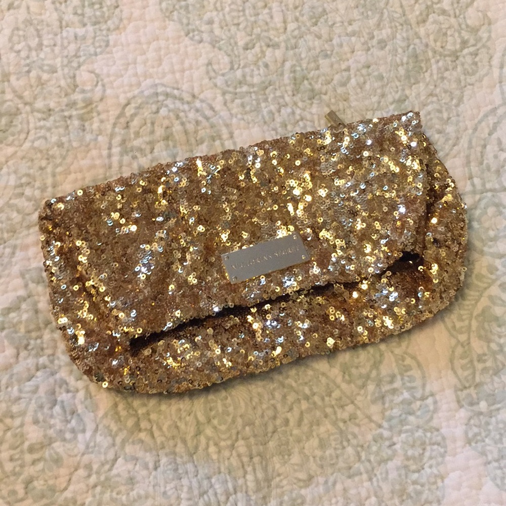 Victoria secret gold sequenced clutch